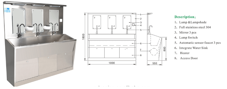 infrared automatic hand wash sink, stainless steel medical sink, industrial sensor hand wash basin