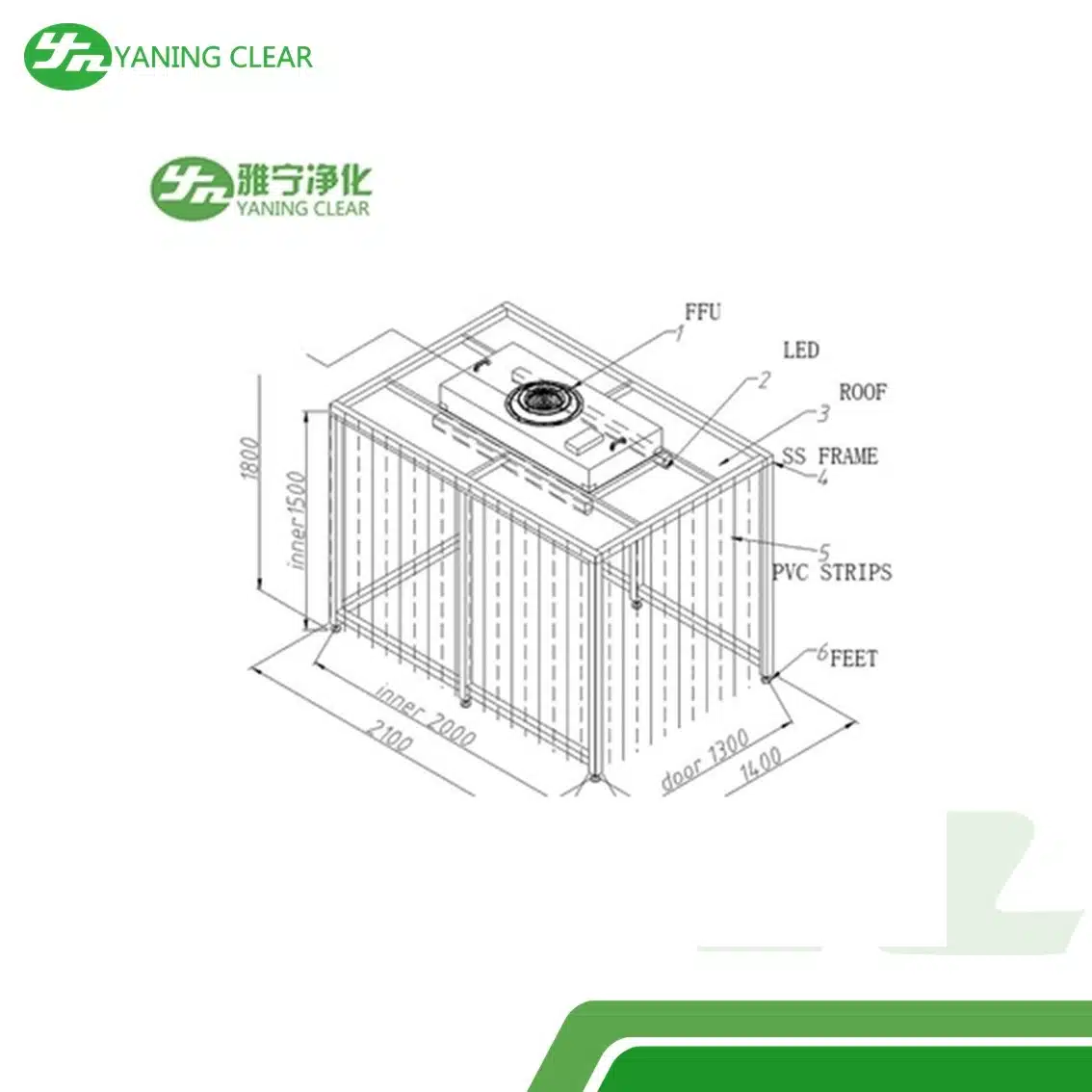 PVC Strips Curtain Wall Clean Room Booth 254024902720mm Design 40W LED2