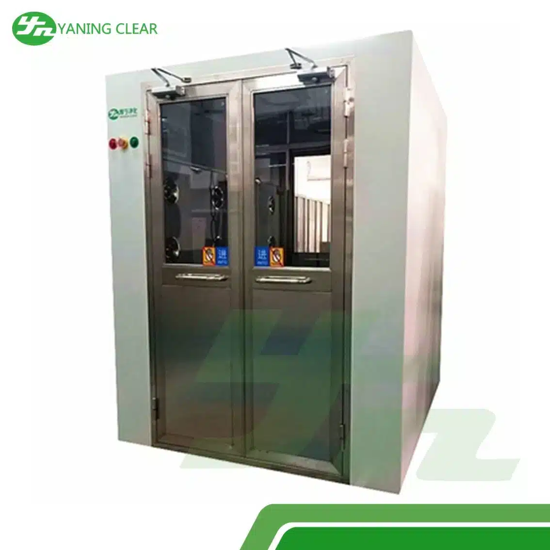 YANING Powder Coated Steel Dust Removal 1500W HEPA Filter Interlock Airtight Double Door Air Shower Room (2) Air shower tunnel baja powder coating berkunci interlock daun pintu ganda daya 1500 watt