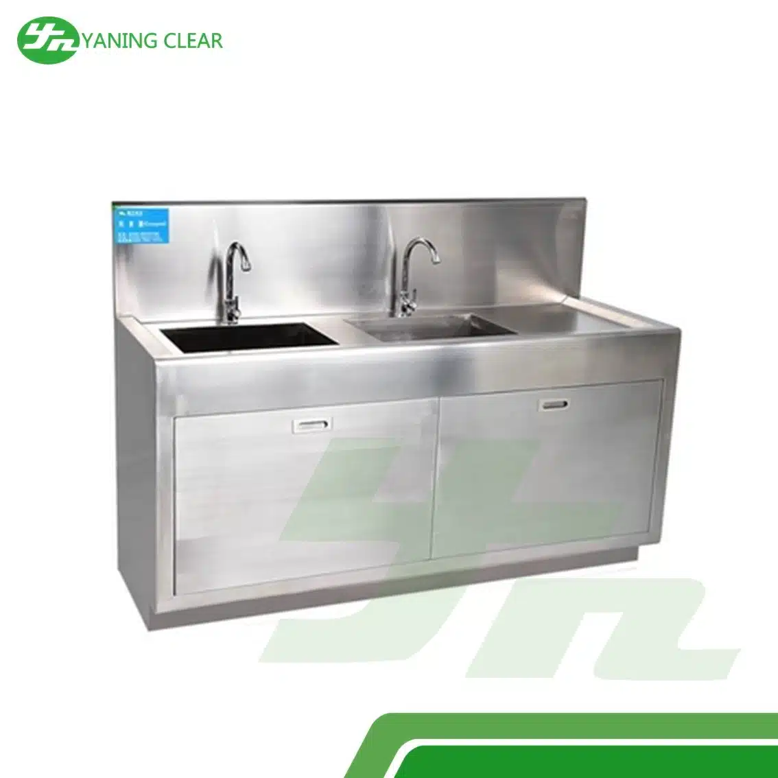 Two Basin Laboratory Medical Grade Stainless Steel Sinks With One Adjustable Faucet (1)