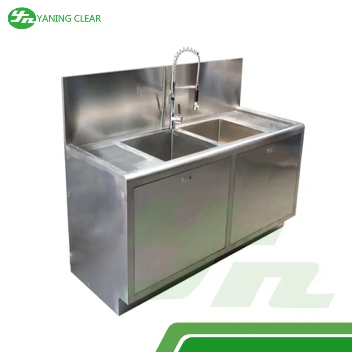 Two Basin Laboratory Medical Grade Stainless Steel Sinks With One Adjustable Faucet (3)