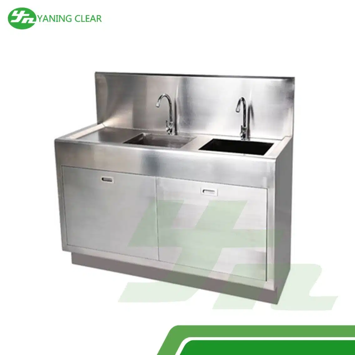 Two Basin Laboratory Medical Grade Stainless Steel Sinks With One Adjustable Faucet (4)