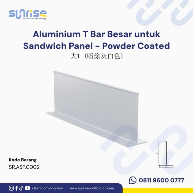 22 Aluminium T Bar Besar untuk Sandwich Panel - Powder Coated Medium aluminium T bar for sandwich panel