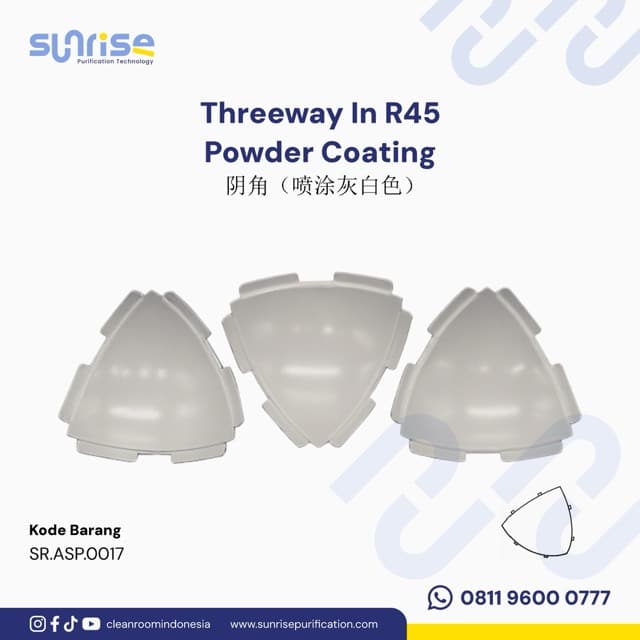 Threeway In R45 Powder Coating Medium Penutup Sudut Dalam Cleanroom - Threeway In R45