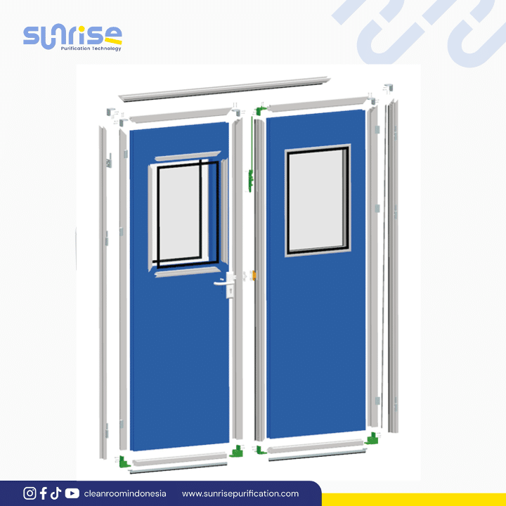 sandwich panel double door Pintu cleanroom daun ganda untuk ruang bersih