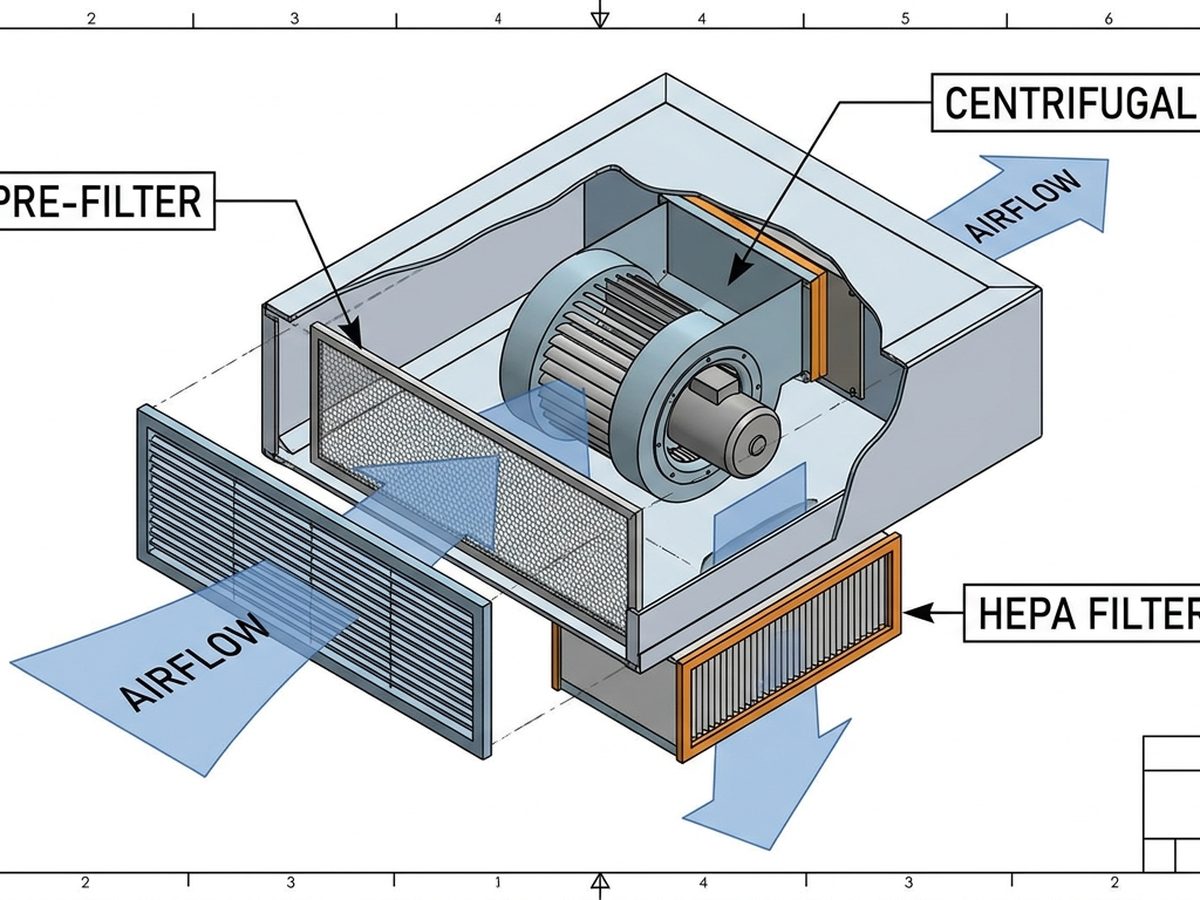Komponen internal Fan Filter Unit (FFU) cleanroom