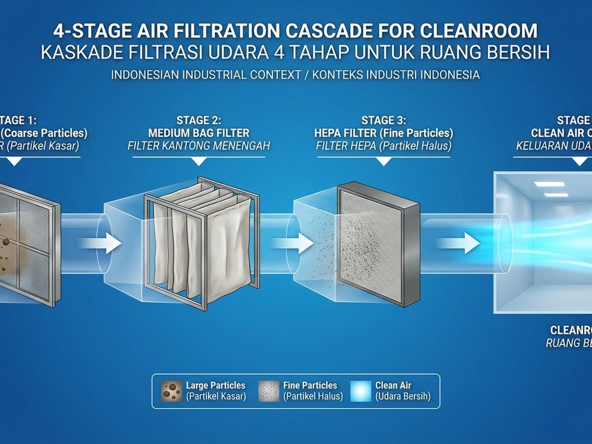 Diagram aliran udara FFU dalam sistem plenum cleanroom