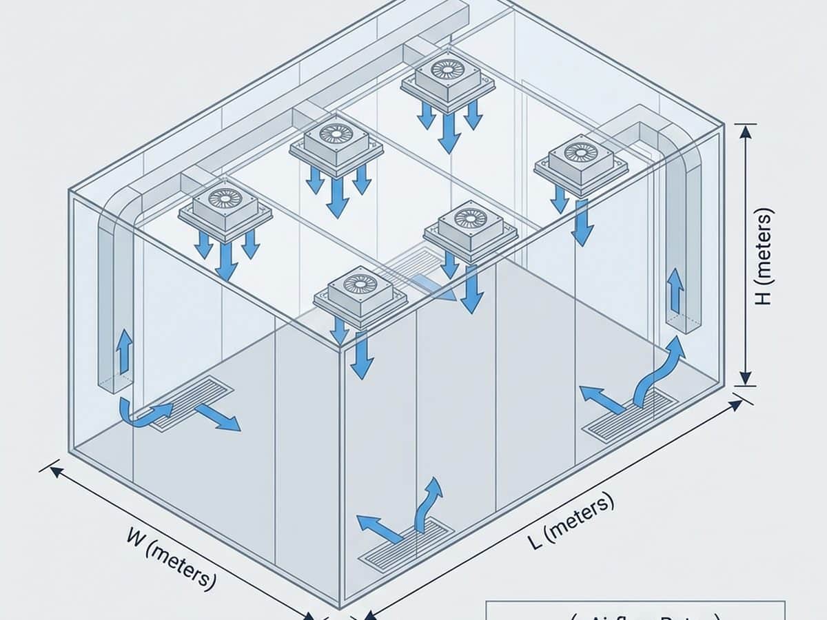 Diagram perhitungan ACH dan sirkulasi udara cleanroom dengan FFU