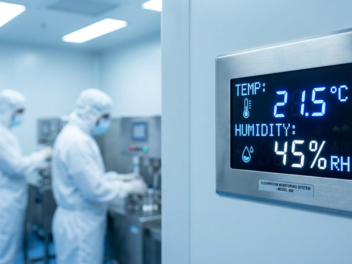 Sensor suhu dan kelembaban cleanroom dengan panel monitoring digital